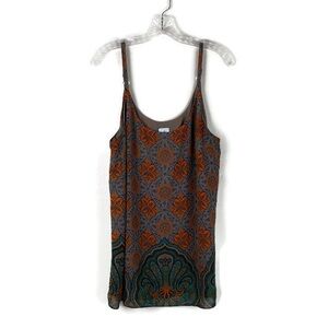 Cabi Arabesque Medallion Boho Summer Flowy Print Tank Top Blouse in Orange/Multi